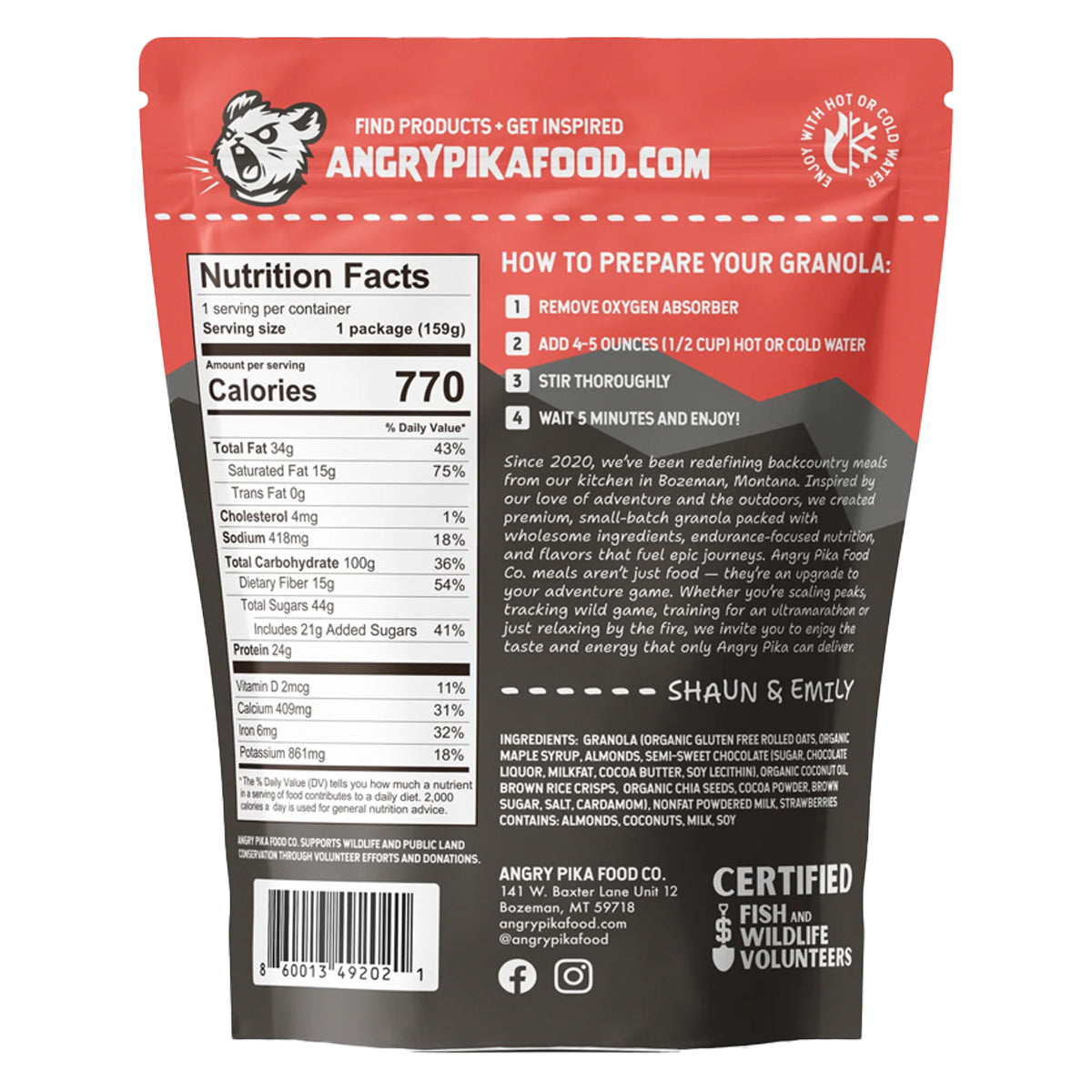 Angry Pika Food Co. Chocolate Strawberry Breakfast Granola