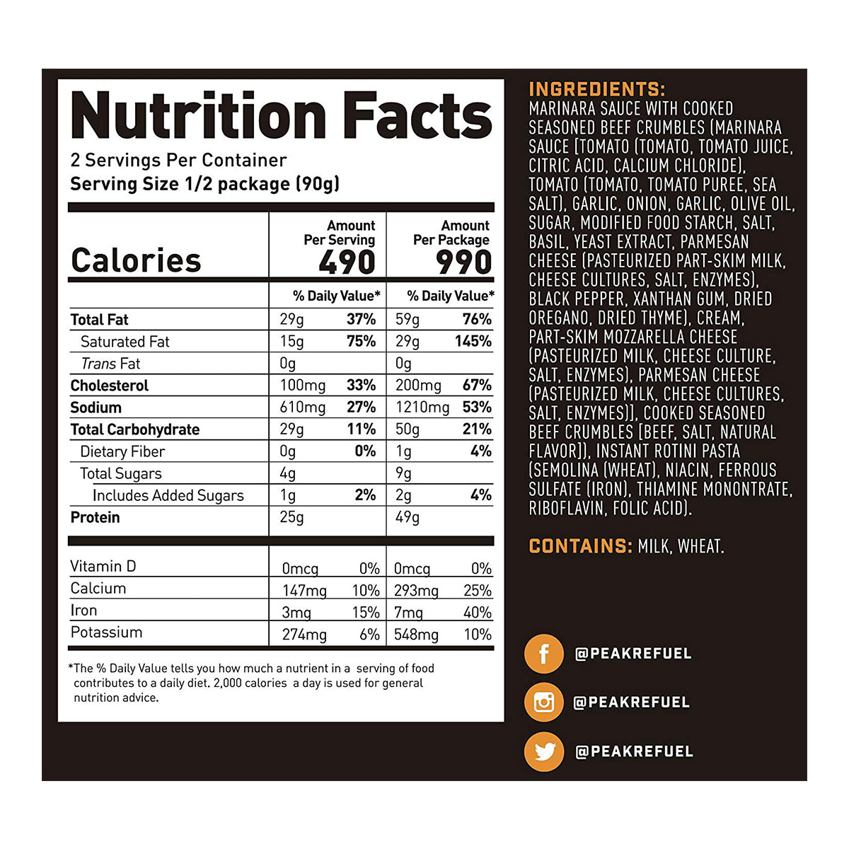 Peak Refuel Beef Pasta Marinara by Peak Refuel | Camping - goHUNT Shop