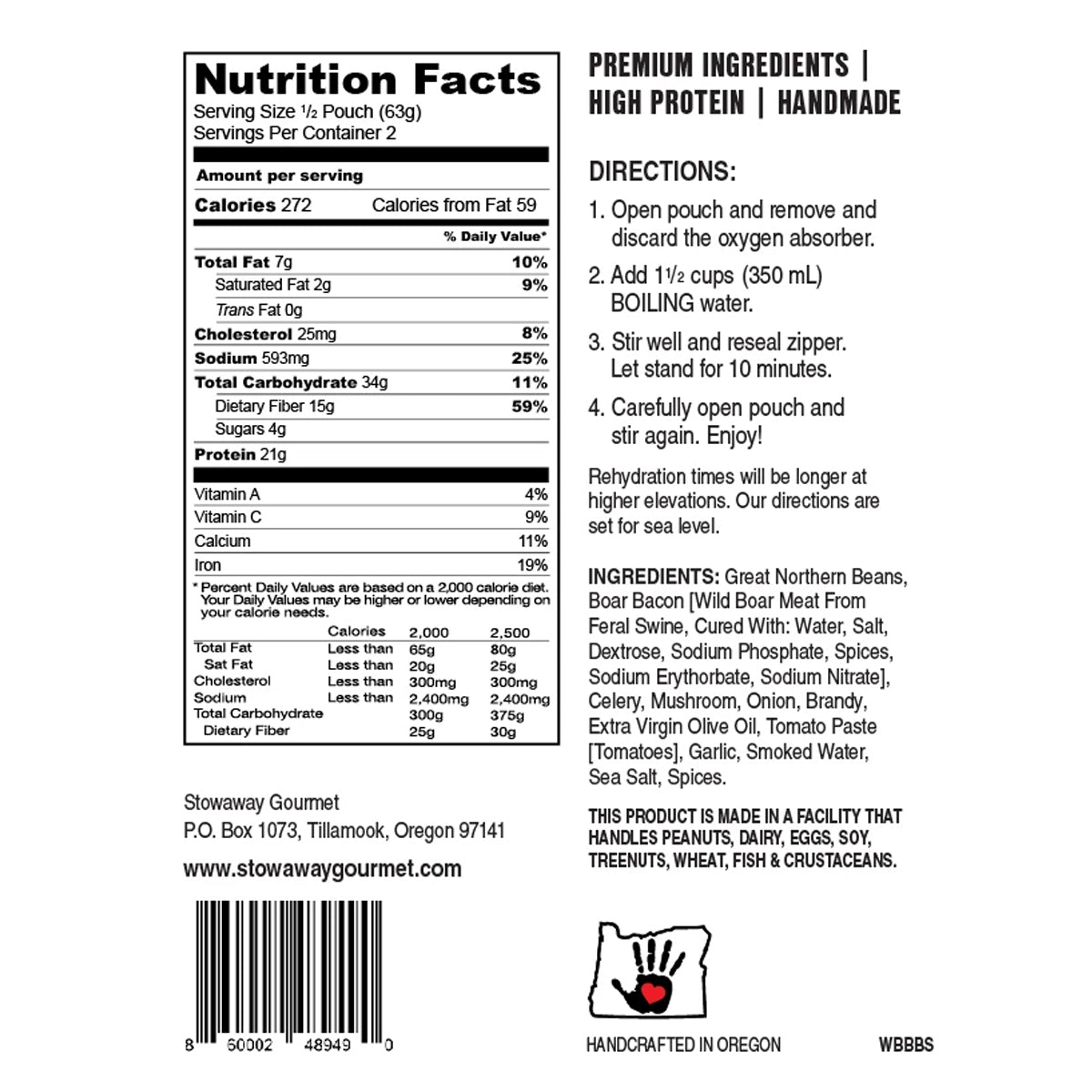 Stowaway Gourmet Wild Boar Bacon Bean Stew