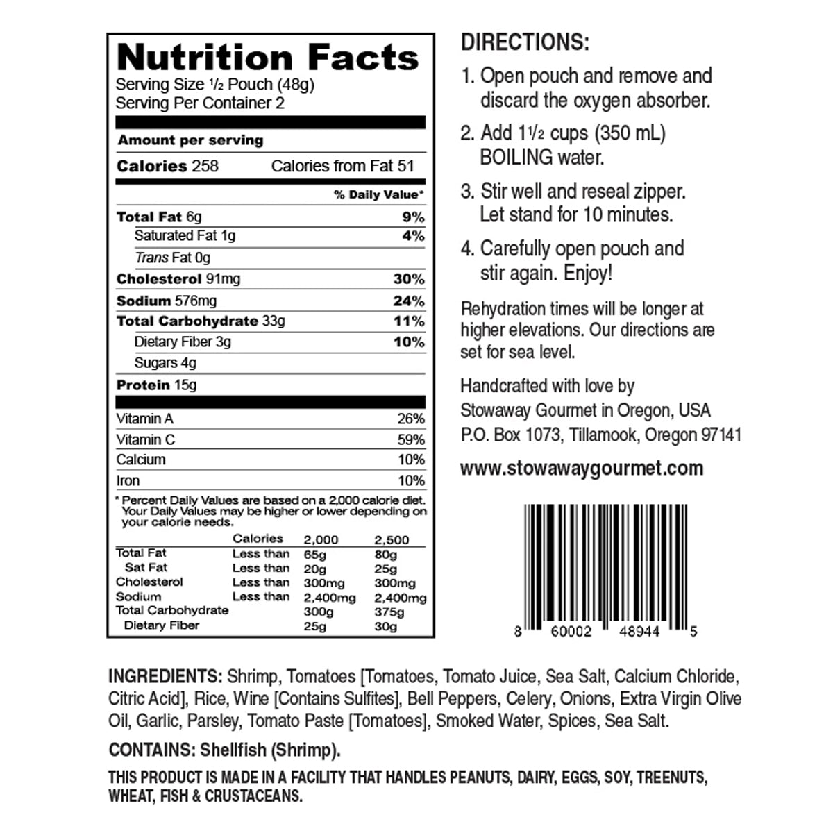 Stowaway Gourmet Jambalaya with Shrimp