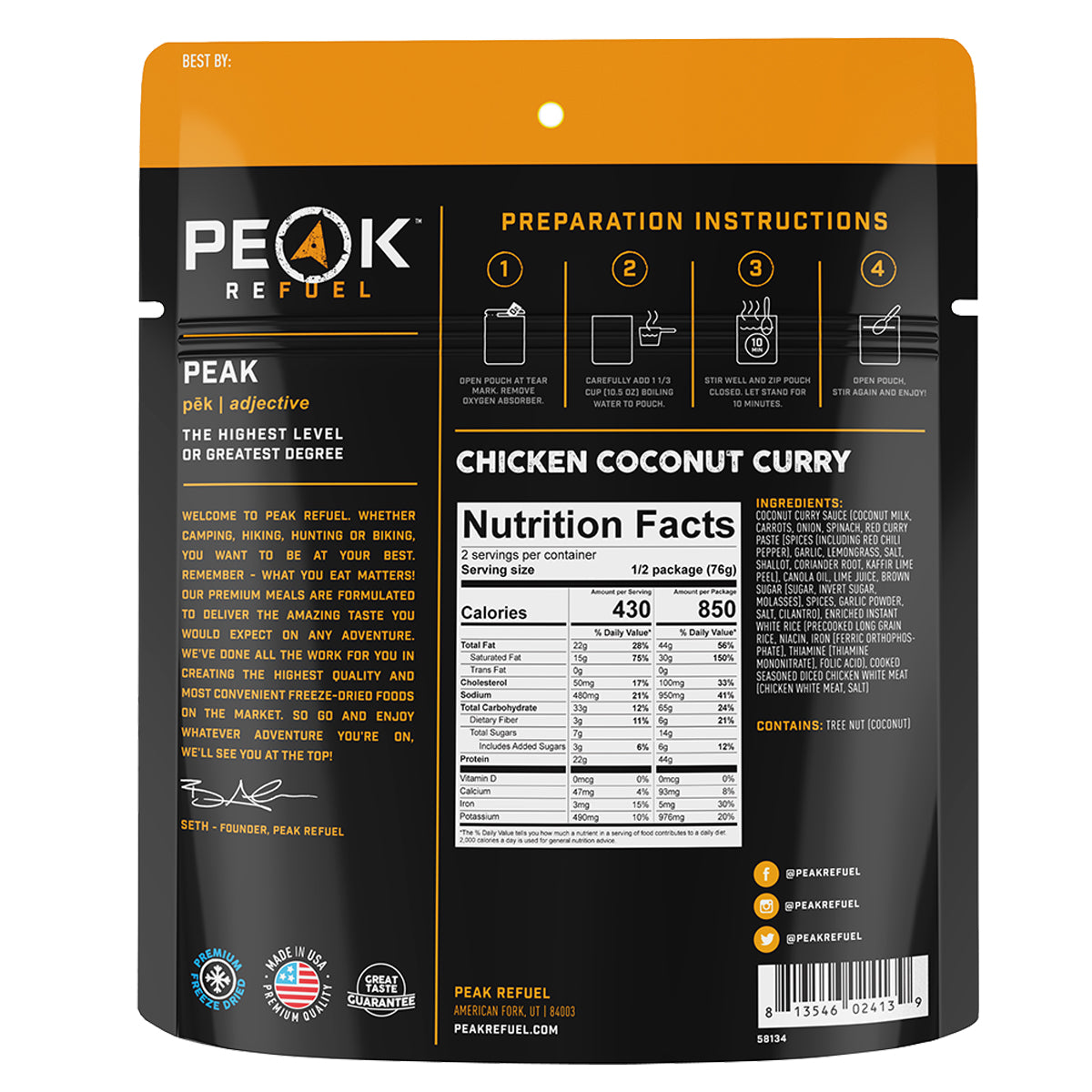 Peak Refuel Chicken Coconut Curry
