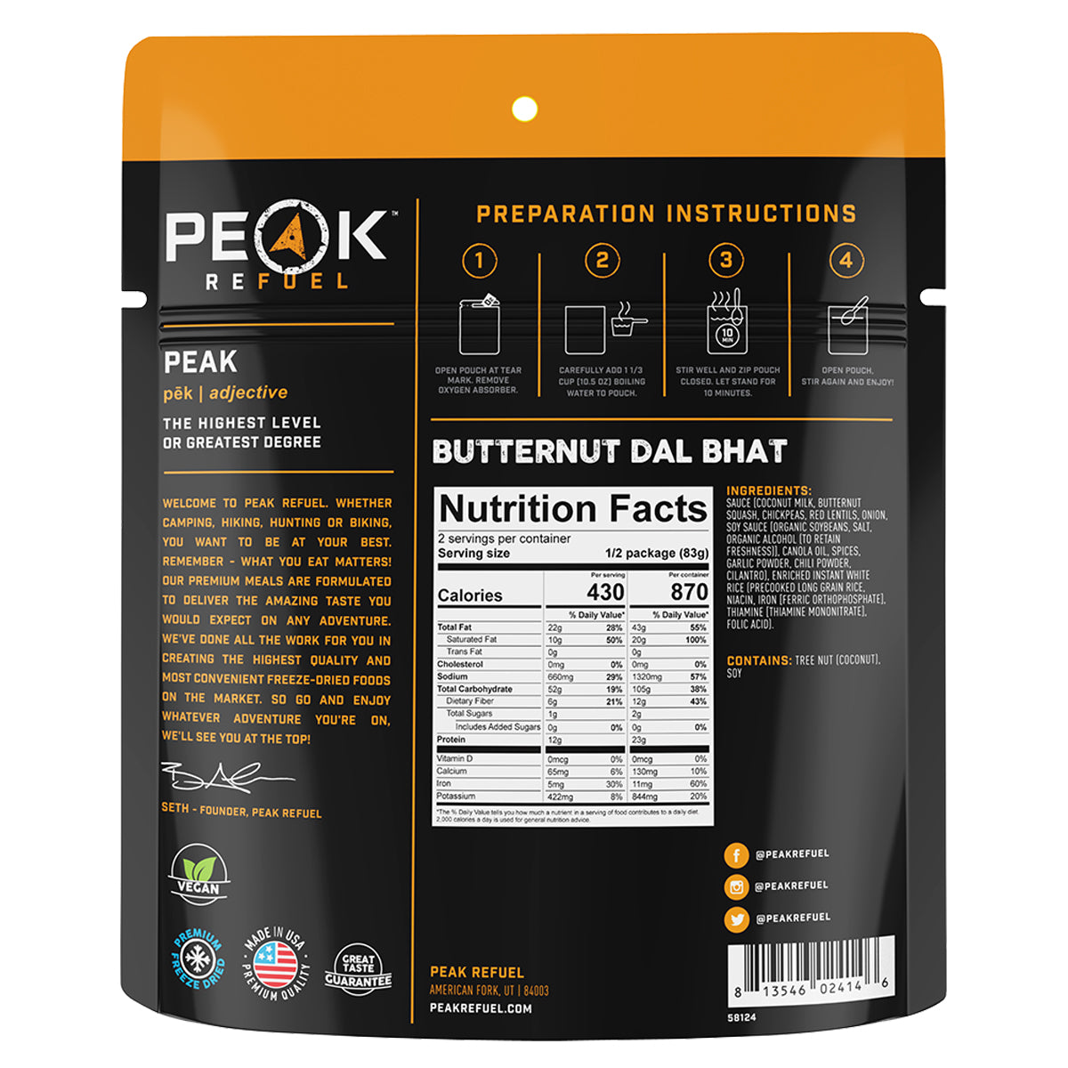 Peak Refuel Butternut Dal Bhat