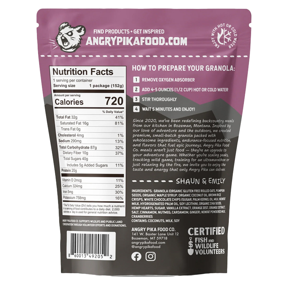 Angry Pika Food Co. Cranberry White Chocolate Breakfast Granola