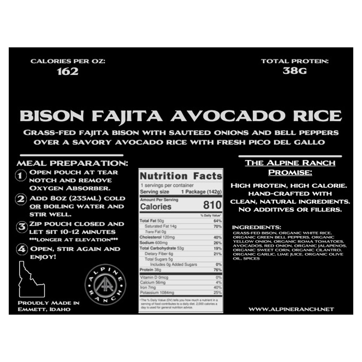 Alpine Ranch Bison Fajita with Avocado Rice