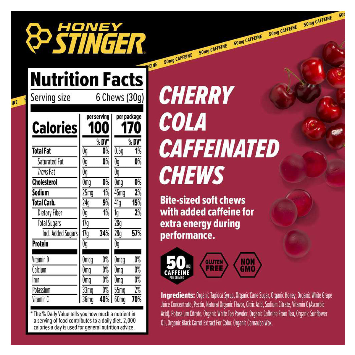 Honey Stinger Caffeinated Energy Chews - 12 Count in  by GOHUNT | Honey Stinger - GOHUNT Shop