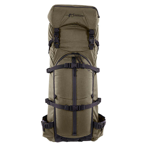 Stone Glacier Sky 5900 versatile hunting pack in medium grey 210D Robic fabric with Krux external aluminum frame, removable lid, roll-top closure option, and balanced mid-volume proportions