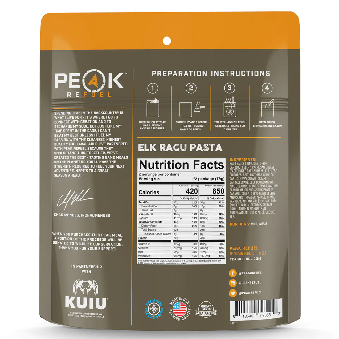 Peak Refuel Elk Ragu Pasta | Shop at GOHUNT